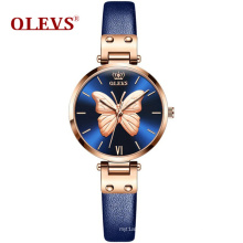 OLEVS  6891 Women Luxury Butterfly Bracelet Rose Gold Mesh Quartz Clock Waterproof Genuine Leather Wrist Watch Casual Elegant